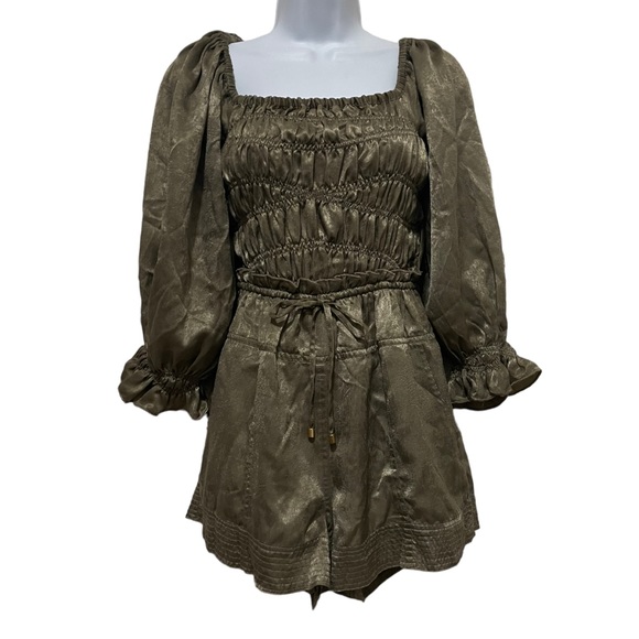 Free People Cassidy Silky Smocked Romper Olive Green  Size XS - Picture 4 of 15